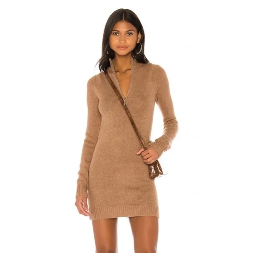Lovers + Friends Camel Brown Wool Blend Anthea Long Sleeve Sweater Dress Small